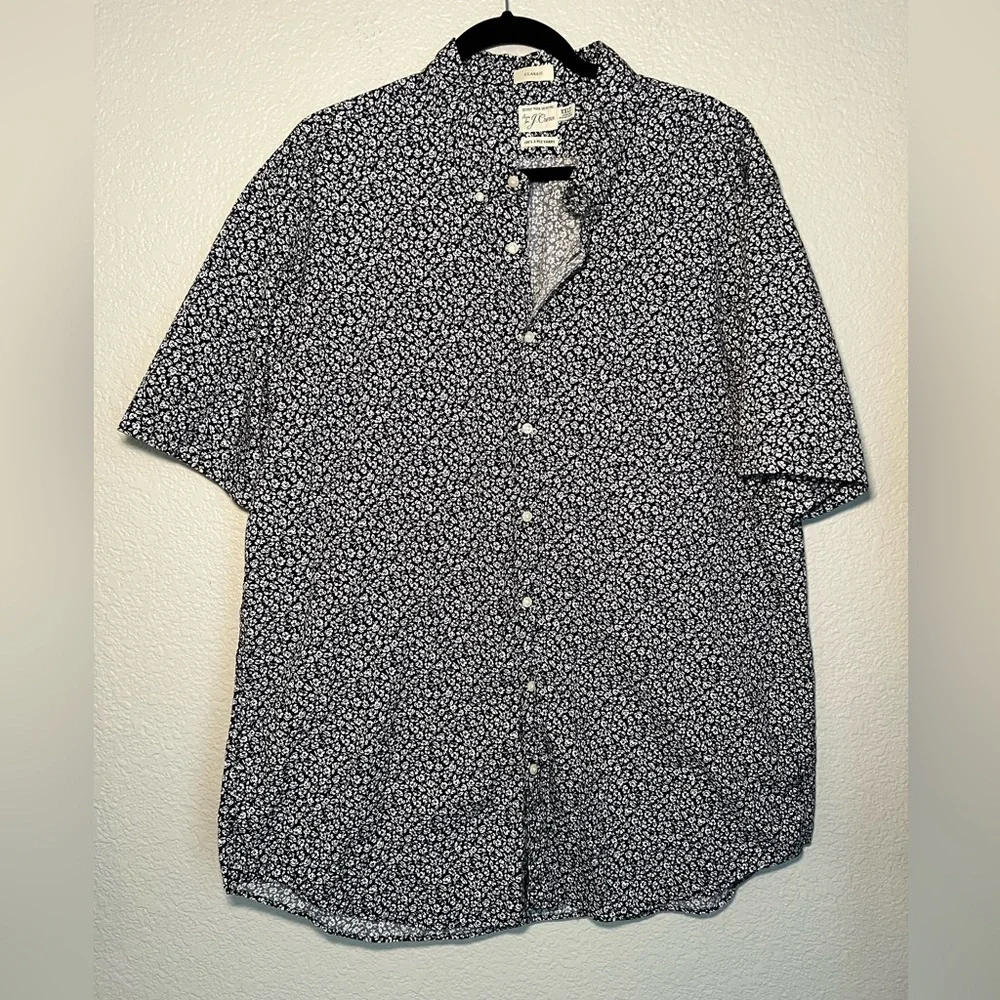 J Crew Floral Navy Button Up Casual Short Sleeve XXLT